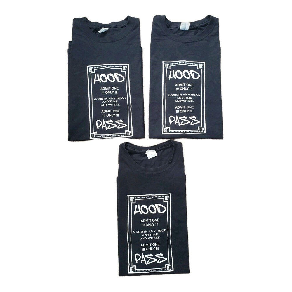 Lot Of 3 Vintage Y2K Hood Pass Ticket Sz XL Mens Black T-Shirt Hip Hop Admit One